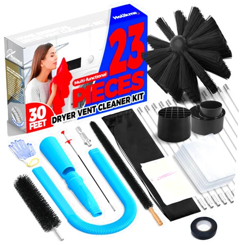Holikme Dryer Vent Cleaner Kit Dryer Cleaning Tool Include Dryer Vent Brush, Omnidirectional Blue Dryer Lint Vacuum Attachment Dryer Lint Trap Brush, Vacuum & Dryer Adapters