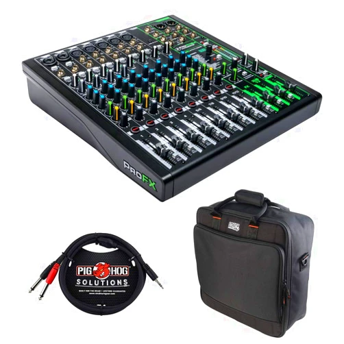 Mackie ProFX12v3 12-Channel Sound Reinforcement Mixer with Built-In FX, Gator Cases G-MIXERBAG-1515 Mixer Bag & Stereo Cable 10ft Bundle