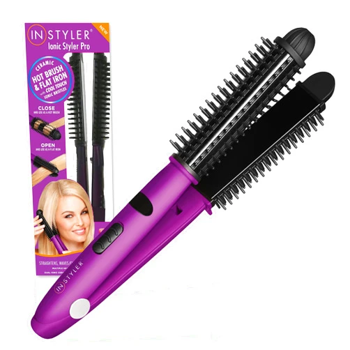 Instyler Pro Hair Straightener, 2 in 1 Ceramic Flat Iron Hair Straightener & Hot Brush for Added Volume and Waves, Auto Safety Shut Off, Cool Touch Bristles, Multiple Heat Settings As Seen on TV