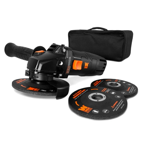 WEN 94475 7.5-Amp 4-1/2-Inch Angle Grinder with Reversible Handle, Three Grinding Discs, and Carrying Case, Black,orange