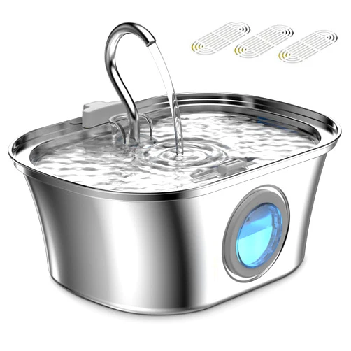 Vekonn Cat Water Fountain Stainless Steel, 0.8gal/108oz Pet Water Fountain with Water Level Indicator and 3 Filters, Cat Fountain with Quiet Pump Ideal for Cats, Dogs and Multi-pet Household