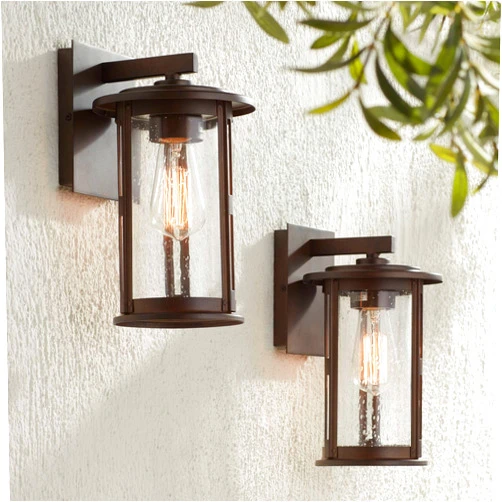 Franklin Iron Works Ridgeland Rustic Farmhouse Outdoor Wall Light Fixtures Set of 2 Bronze Metal Lantern 10 1/2