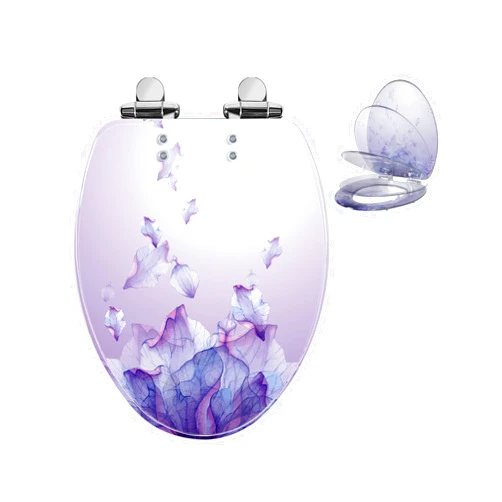 Angol Shiold Elongated Resin Toilet Seat Purple Bathroom Decor, Slow Quiet-Close Lid and Seat Heavy Duty for Standard Toilets, Easy Installation & Cleaning (19 Inch,Purple Petals,Upgraded hinge)