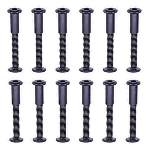 Swpeet 25Pcs M6x50mm Carbon Steel Black Hex Drive Socket Cap Bolts Barrel Nuts Assortment Kit with 1Pcs Allen Wrench, Screw Post Fit for Furniture Countsunk Belt Buckle Leather Binding Bolts