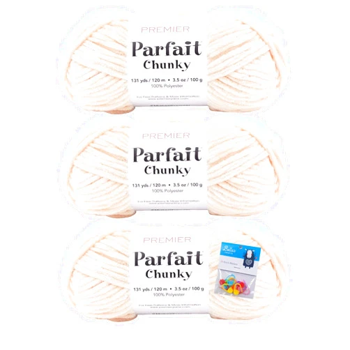 Bella's Crafts Premier Yarns Parfait Chunky - 3.5 Oz - #6 Super Bulky Weight - 3 Pack Bundle with 10 Bella's Crafts Stitch Markers (Shell)