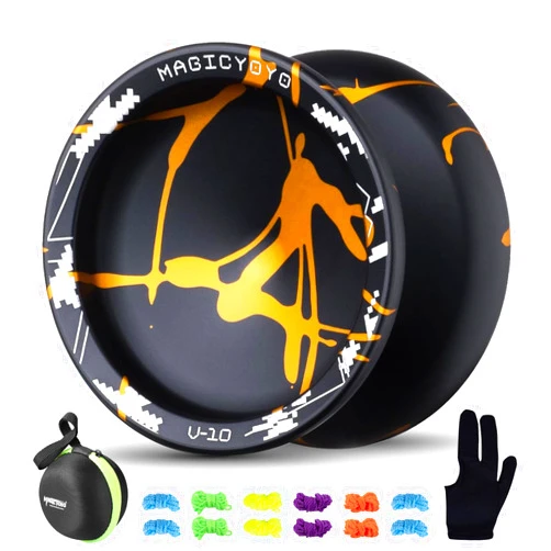 MAGICYOYO V10 Black Golden Unresponsive Yoyo Professional Yoyo with 12 Yoyo Strings, Yoyo Case, Yoyo Glove