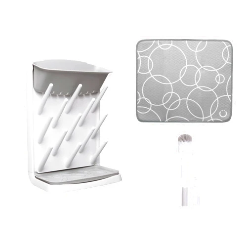 Ubbi Vertical Bottle Drying Rack, Bottle Brush & Microfiber Drying Mat Bundle, Newborn Baby Essentials, Baby Registry Must Haves, New Parent Gifts, Gray