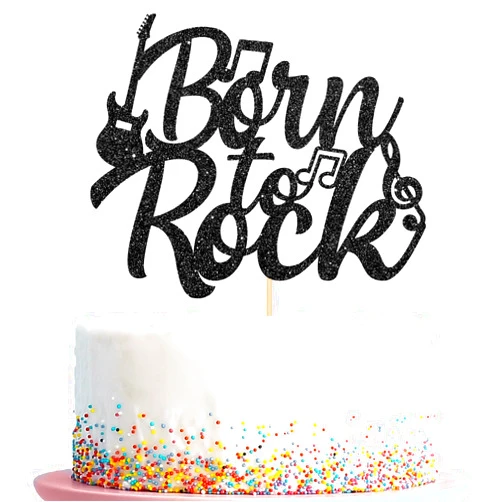 Kaakswa Born To Rock Cake Topper,Rock and Roll Cake Party Decorations,Music Theme Birthday Party Decorations Supplies for Boys and Girls