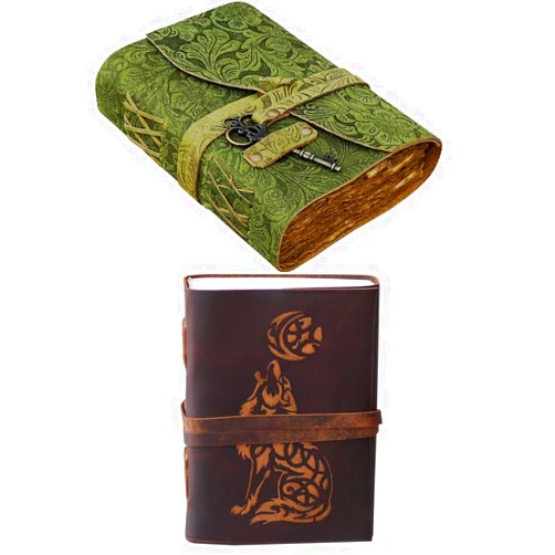 SH SHIFAA HANDICRAFT Floral Leather Journal With Wolf