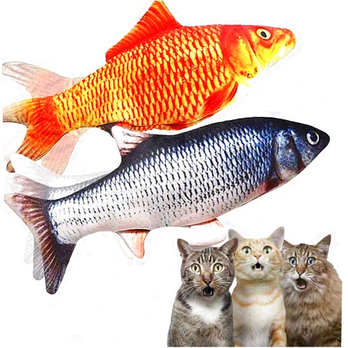 JTEEY 2 Pack Flopping Fish Cat Toy,Electric Moving Fish Toys for Indoor Cats,Realistic Plush Simulation Dancing Wagging Fish Cat Toy Catnip Kicker Bite Toys, Motion Kitten Toy, Interactive chew cat toys