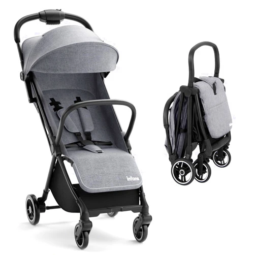 INFANS Lightweight Baby Stroller, Ultra-Compact Fold Airplane Ready Travel Stroller, One-Hand Gravity Fold Near Flat Recline Seat, Foldable Toddler Stroller for Infant 0-36 Month