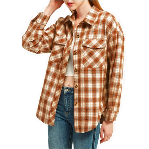 Anna-Kaci Women's Long Sleeve Button Down Blouse Shirts Plaid Shacket Jacket