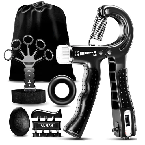 ALMAH Hand Grip Strengthener kit(5 Pack),Grip Strength Trainer,Forearm Workout Trainer Adjustable Grip Exercises,Finger Grip Strengthener,Finger Stretcher,Grip Ring & Stress Relief Ball with Carry Bag