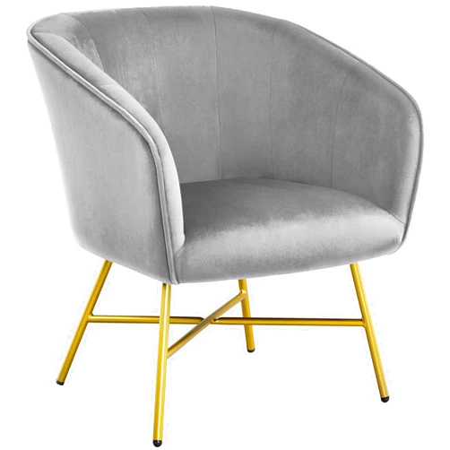 Yaheetech Accent Chair, Modern Velvet Living Room Chair with Mental Legs and Soft Padded, Comfy Side Chair for Bedroom/Office/Study/Waiting Room, Gray