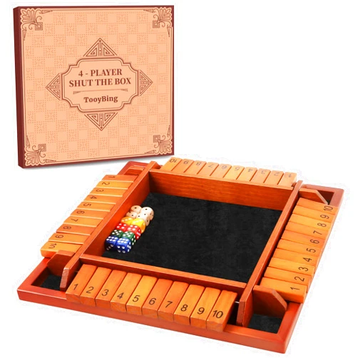 TooyBing Upgraded 1-4 Players Shut The Box Dice Game, Wooden Board Table Family Game for Kids and Adults with 12 Dice, Classic Tabletop Math Game for Pub Classroom Party, Gift for Christmas Birthday