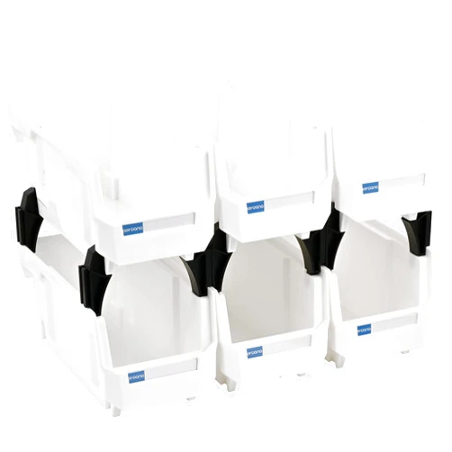 AERCANA White Plastic Stackable Storage Bins Parts Storage Organizer Garage Storage Bins for long parts(White, L10.6 inch*W5.5 inch*H5 inch)