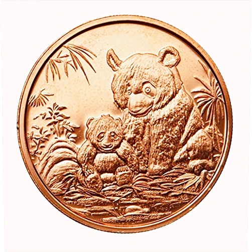 Copper Carr 10 China Panda 1 Oz .999 Pure Copper Dollar Coin Rounds