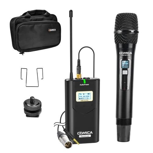 Comica CVM-WM100 H UHF 48-Channel Professional Wireless Handhled Microphone System for Canon Nikon Sony Panasonic Fuji DSLR Camera, XLR Camcorder, Smartphone, Perfect for Video Recording/Interview
