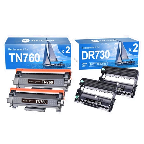 MYTONER TN760 Toner Cartridge and DR730 Drum Unit Compatible Replacement for Brother TN760 TN730 DR730 for MFC-L2690DW MFC-L2710DW MFC-L2717DW HL-L2350DW HL-L2395DW Printer (2 Toner, 2 Drum)