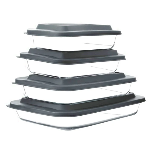 M MCIRCO 8-Piece Deep Glass Baking Dish Set with Plastic lids,Rectangular Glass Bakeware Set with Lids, Baking Pans for Lasagna, Leftovers, Cooking, Kitchen, Freezer-to-Oven and Dishwasher, Gray