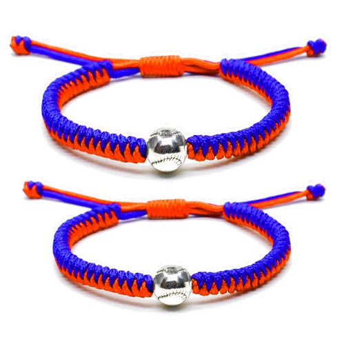 Handmade Braided Bracelets Baseball Gifts for Boys Adjustable Wristbands with Baseball Beads, Inspirational Baseball Bracelets for Girls Teens Adults (Blue Orange 2PCS)