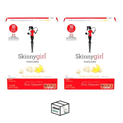 Lilypacks Express Skinny girl Popcorn | 15 OZ | 2 Boxes |10 Mini Bags each | 20 Bags Total | Gluten Free Snack | Bundled by Lilypacks Express (15 oz, Butter & Sea Salt)