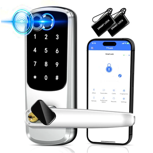 VOLIBeL Fingerprint Door Lock, Upgraded Keypad Door Lock with Handle, Keyless Entry Door Lock with APP Control, Smart Locks for Front Door, Electronic Door Lock, Easy Setup and Installation