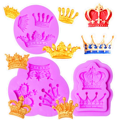 Acvcatto 3D Crown Chocolate Silicone Molds, Princess Crown Fondant Molds, Mini Crown Candy Baking Molds for Cake Decorating Cupcake Topper Sugar Craft Polymer Clay Set of 3