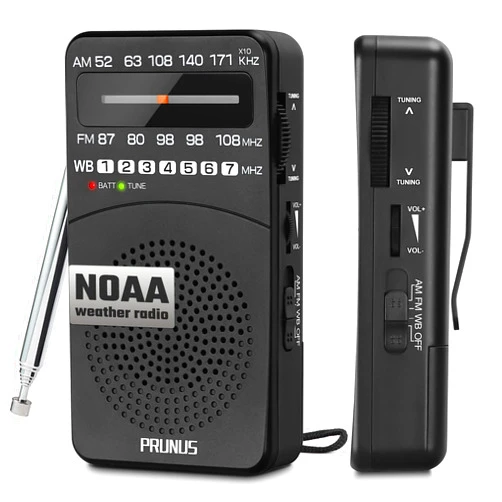 PRUNUS NOAA Weather Radio AM FM, Battery Powered Radio by AA, Transistor Radio, Earphone Jack, Portable Radio AM FM WB for Emergency, Hurricane, Floods, snowstorms