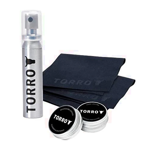 TORRO Leather Care and Screen Cleaner Kit – Contains 25ml Screen Cleaner Spray, 15ml Leather Cleaner and Restorer, 15ml Leather Protector and 2 Premium Microfiber Cloths