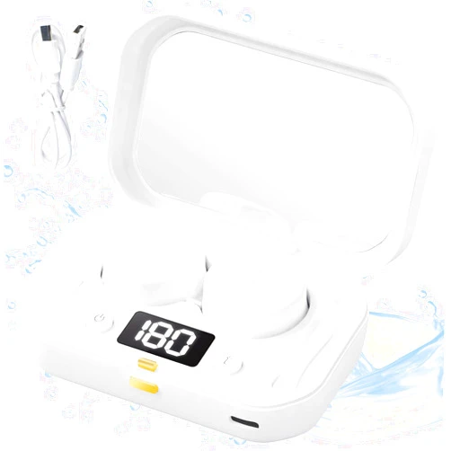 Casbomy Contact Lens Clean Machine, Portable Ultrasonic Contact Lens Cleaner with 4 Timing Modes, 360° High-Frequency Vibration for Cleaning Soft Lenses, Colored Contact Lenses (White)