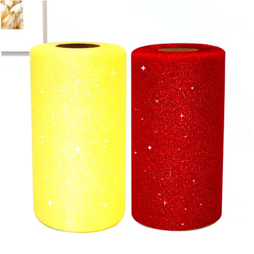 IONTACH Glitter Tulle Rolls 6 Inch by 50 Yards 2 Pack Yellow and Red Sparkle Fabric Ribbon for DIY Tutu Skirt Sewing Bow Wedding Decorations Craft Supplies