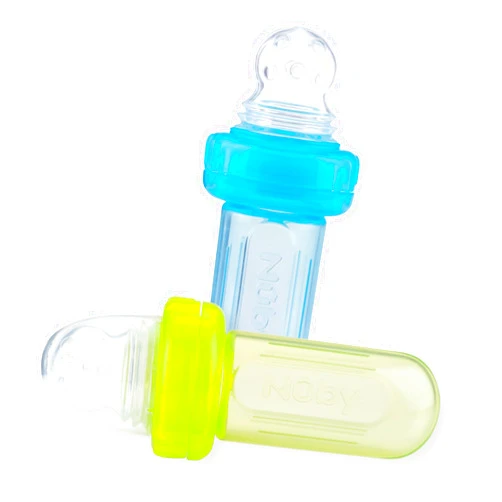 Nuby 2pk EZ Squee-Z Silicone Self Feeding Baby Food Dispenser, 2-Pack, Aqua and Green