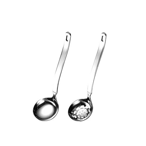 Collfa Soup Ladle Metal SUS304 Stainless Steel Ladles Spoon And Slotted Colander Spoon Set Small Soup Ladle With Holes Strainer Scoop Ladles For Serving Gravy Hot Pot Or Restaurant,2 Piece Set