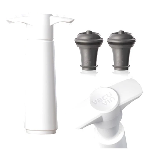 Vacu Vin Wine Saver Pump White with Vacuum Wine Stopper - Keep Your Wine Fresh for up to 10 Days - 1 Pump 2 Stoppers - Reusable - Made in the Netherlands