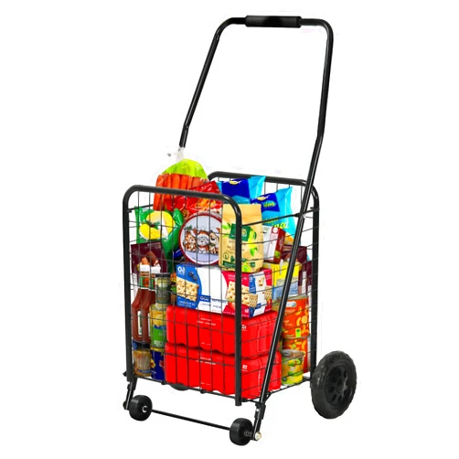 DWVO Folding Shopping Cart with Wheels, Rolling Foldable Grocery Cart for Seniors, Portable Collapsible Utility Cart for Shopping Groceries Laundry Stair Climbing Storage