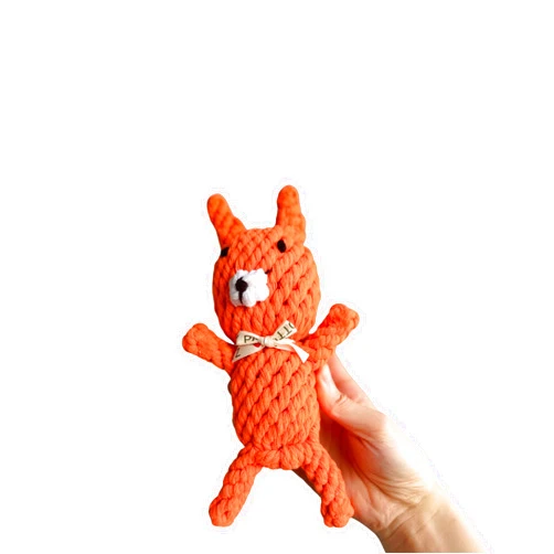 Knotty Pawz Handmade Eco-Fox Chew Rope Toys，Dog and Cat Chew Toys, Big dogs need Cute Toys，Handmade Sustainable Fox,Puppy Chew Toy