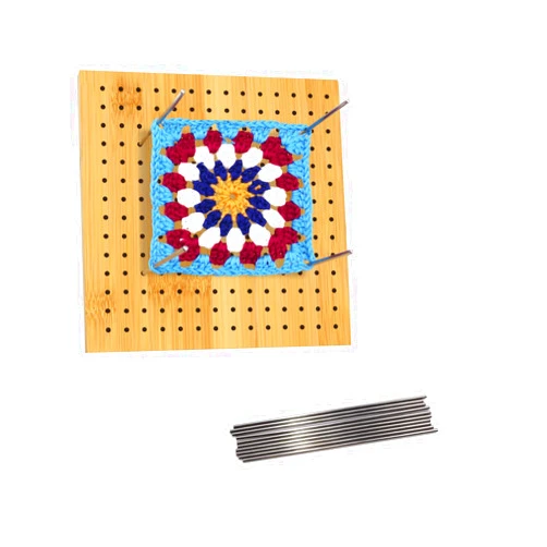 LIVSMON Crochet Blocking Board, Handcrafted Knitting Blocking Mat for Perfect Knitting and Granny Squares, Full Kit with 10 Stainless Steel Rod Pins, Gifts for Grandmothers, Mothers, 7.7Inch
