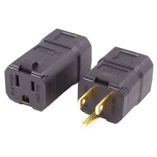 Journeyman-Pro Clamshell Plug & Connector Set 15 Amp 120-125 Volt, NEMA 5-15P + 5-15C (5-15R), 2Pole 3Wire, Straight Blade, Male & Female Replacement Cord End, Commercial Grade PVC Black (1)