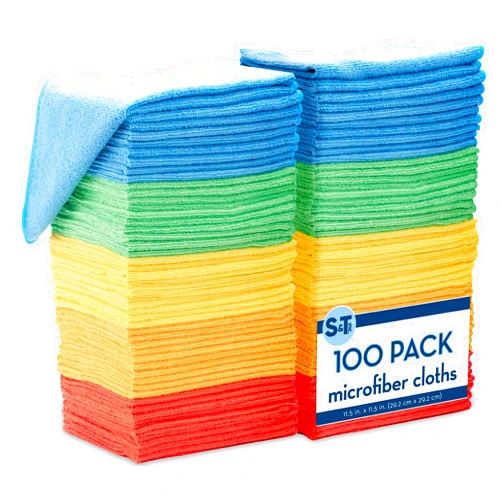 S&T INC. 100 Pack Microfiber Cleaning Cloth, Bulk Towels for Home, Reusable Microfiber Towels for Cars, Cleaning Rags, Assorted, 11.5 Inches x 11.5 Inches, 100 Count