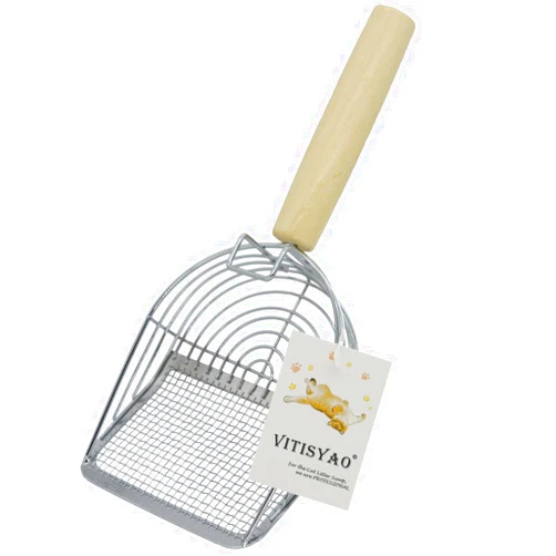 Vitisyao Big Cat Litter Scoop with Built-in 2 Types of Gap, Stainless Steel Cat Litter Sifter with Hook, Heavy Duty Kitten Poop Lifter
