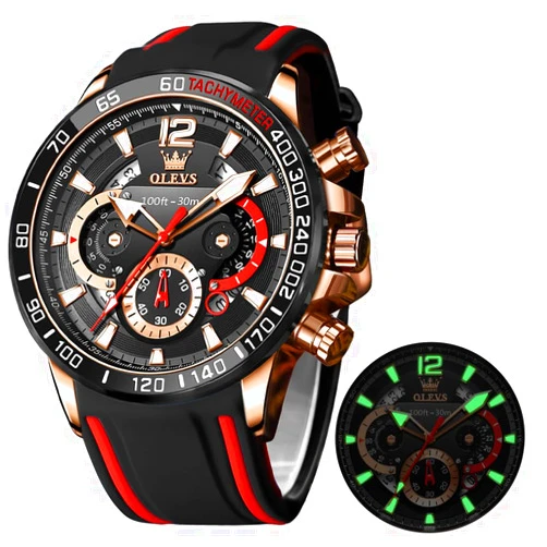 OLEVS Mens Watches Chronograph Waterproof Luminous Silicon Strap Multifunction Watches for Men Quartz Business Calendar Men Wrist Watch