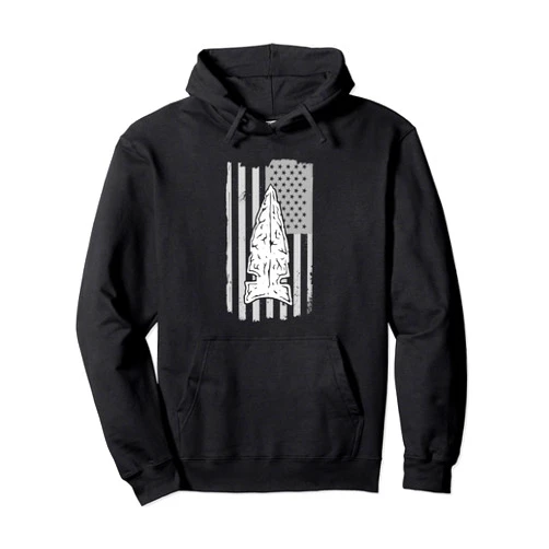 Arrowhead Hunting & Flint Collecting Gifts Arrowhead and grunge US Flag Pullover Hoodie