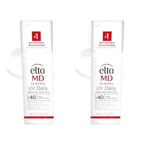 EltaMD UV Daily SPF 40 Face Sunscreen Moisturizer with Zinc Oxide, Daily Face Moisturizer with SPF, Sunscreen, For Dry Skin 1.7 oz Pump (Pack of 2)