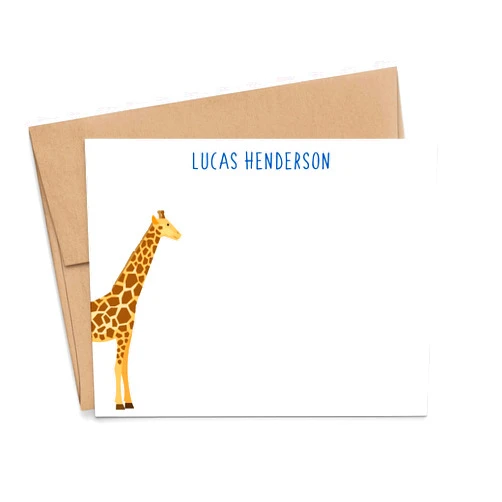 Modern Pink Paper Personalized Giraffe Stationery with Envelopes, Thank you cards for Boys or Girls, Giraffe Personalized Stationery Note Cards, Stationary for girls, Your choice of Quantity and Color