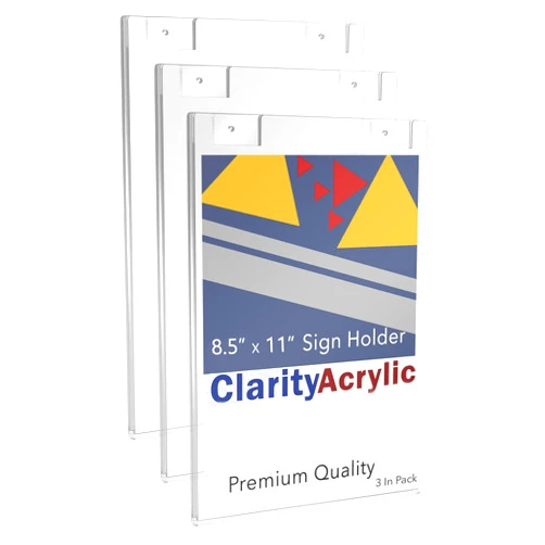 ClarityAcrylic Wall Mount Acrylic Sign Holder 8.5'' x 11'', Plexi Door Sign Holder, Document Holder, Office Door Sign Holder, with Mounting Accessories (3 Pack)