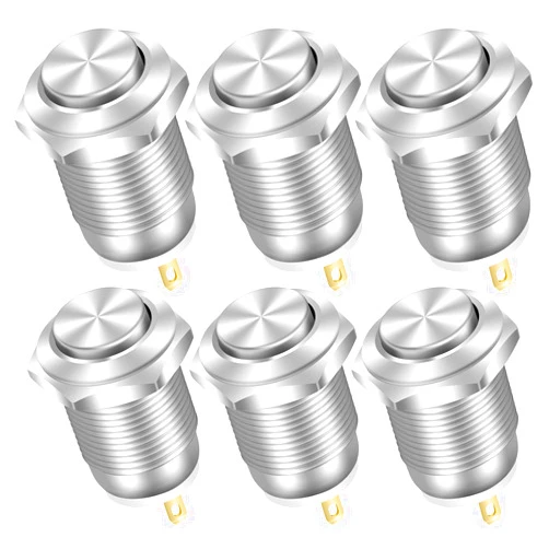 DaierTek 6pcs 12mm Momentary Push Button Switch 12V Waterproof Power Pushbutton Small Round Chrome Stainless Metal 2pin N/O