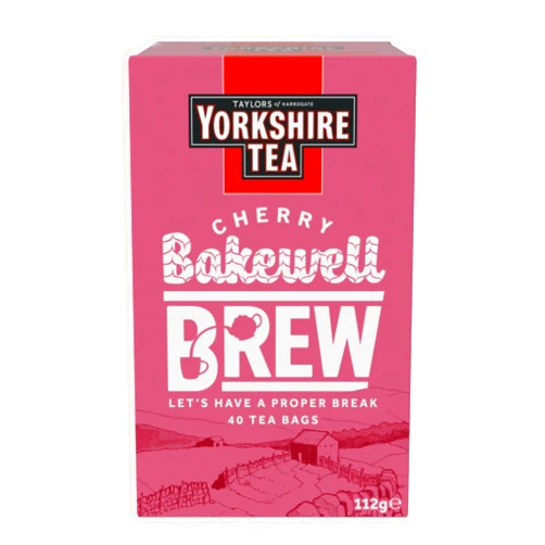 Yorkshire Tea Cherry Bakewell Brew, Pillow Tea Bags, 40 Count (Pack of 1), Caffeinated, Enjoy Hot or Iced, 40 Teabags