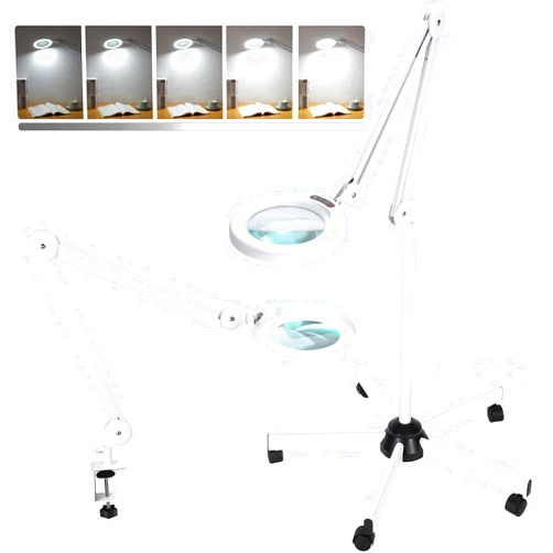 IVMAIE 10X Magnifying Glass with Light and Stand, Super Bright 2,200 Lumens LED Magnifying Floor lamp with 5 Wheels Rolling Base, 5 Color Modes Stepless Dimming Lighted Magnifier for Esthetician Facial Salon