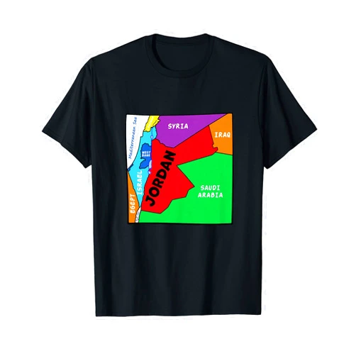 MASH MOSH Colorful simplified Jordan map, neighboring countries names T-Shirt